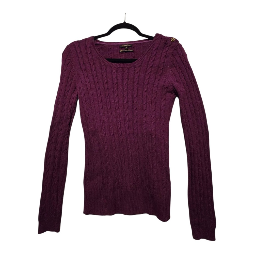 Massimo Dutti Cable Knit Sweater Womens LG 34 Purple Cotton Silk Cashmere Retro